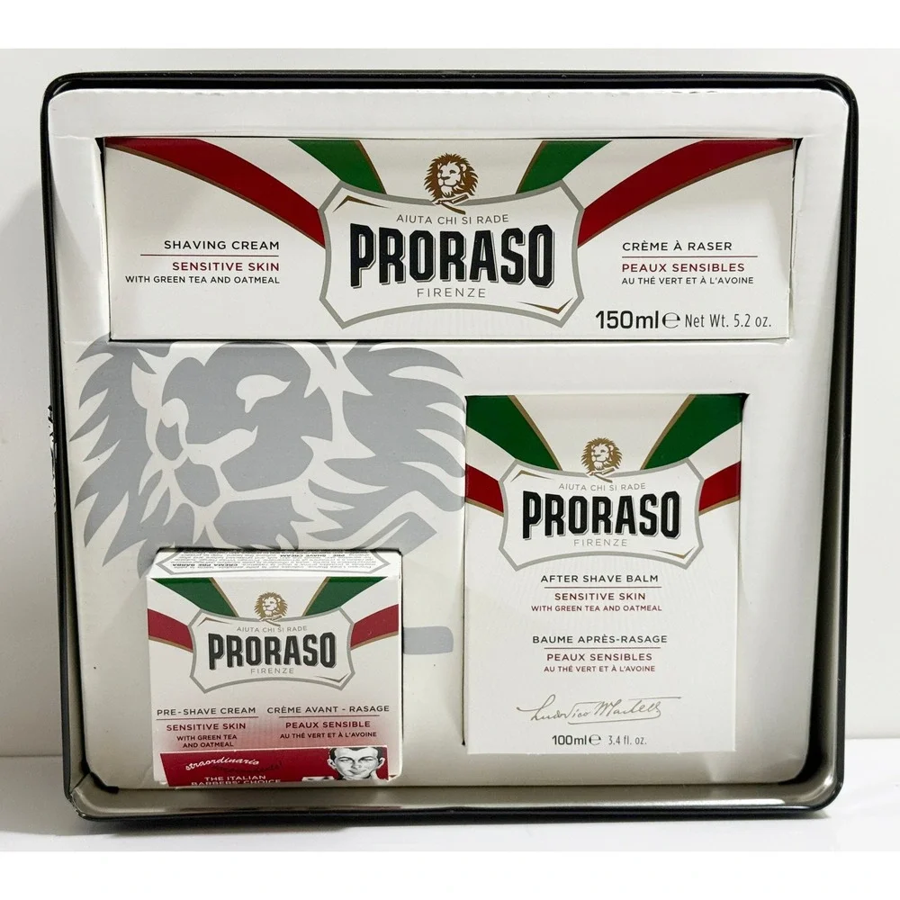 Proraso Shaving Kit Mens OS White Sensitive Skin Vintage Gino Tin 3pc Set